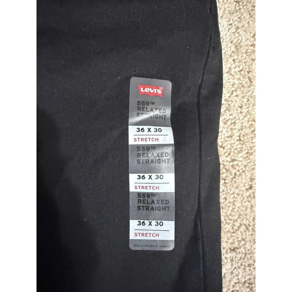 Levis 559 Mens Relaxed Straight Stretch Jeans Black 36x30 NWT 005590239